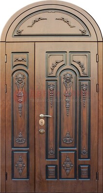 Арочная железная дверь с виноритом и узором ДА-36 в Смоленске