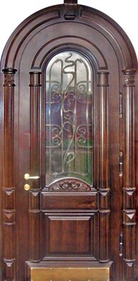 Арочная металлическая дверь массив со стеклом и ковкой ДА-50 в Красноармейске