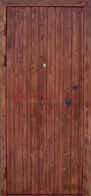 Коричневая железная дверь с евровагонкой ДЕ-18 в Красноармейске