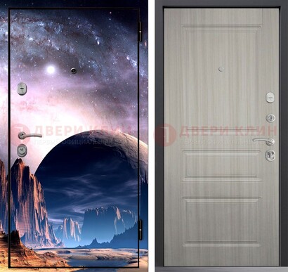 Железная дверь с фотопечатью космоса и планеты ДФ-50 в Гатчине