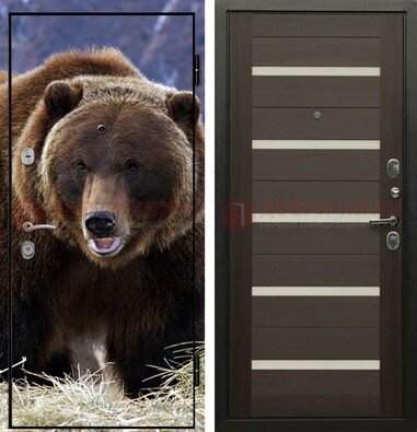 Железная дверь с фотопечатью медведя ДФ-7 в Красноармейске