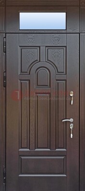 Железная дверь с фрамугой в коричневом цвете ДФГ-22 в Красноармейске