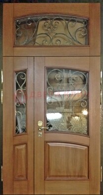 Железная дверь массив стекло и ковка с фрамугой ДФГ-27 в Красноармейске