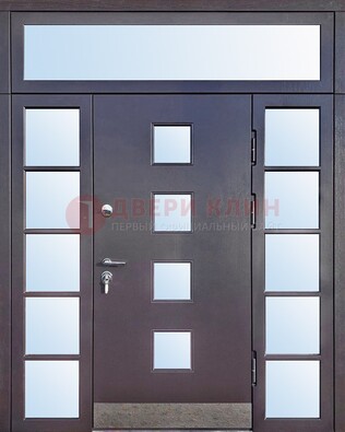 Современная железная дверь со стеклом и фрамугами ДФГ-4 в Красноармейске