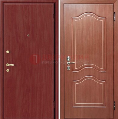 Красная металлическая дверь с ламинатом МДФ внутри ДЛ-8 в Красноармейске