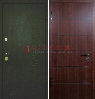 Темная металлическая дверь с МДФ ламинат с молдингами внутри ДМ-16 в Красноармейске