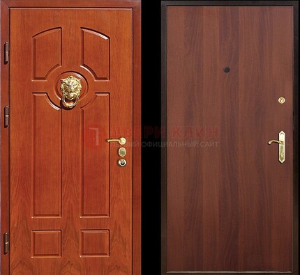 Оранжевая стальная дверь с МДФ ламинат внутри ДМ-18 в квартиру в Красноармейске
