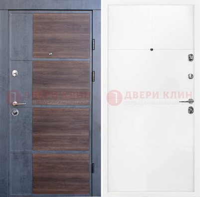 Серая с коричневой вставкой металлическая дверь МДФ ДМ-197 в Новосибирске