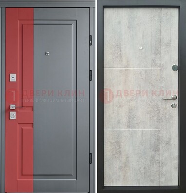 Серая с красной полосой металлическая дверь МДФ ДМ-245 в Красноармейске