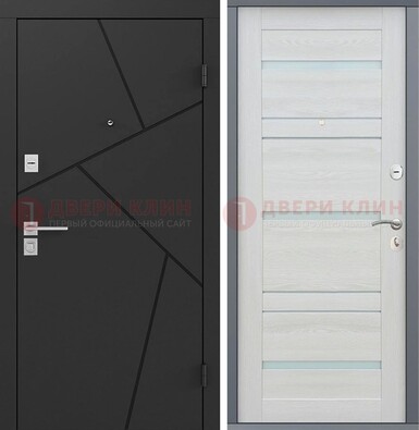 Черная железная дверь c МДФ с белой внутренней стороной ДМ-249 в Красноармейске