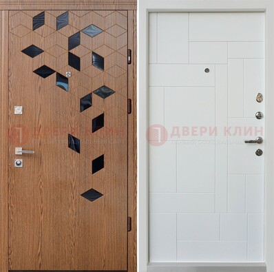 Металлическая белая дверь c МДФ Махагон ДМ-256 в Красноармейске