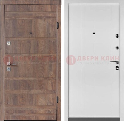 Коричневая металлическая дверь белая МДФ внутри ДМ-274 в Пскове