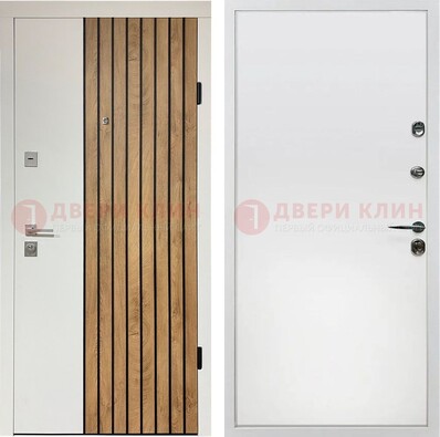 Белая с коричневой вставкой филенчатая дверь МДФ ДМ-278 в Сургуте
