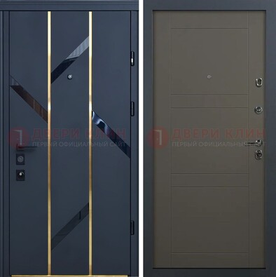 Темная металлическая дверь МДФ со стеклянными вставками ДМ-288 в Красноармейске