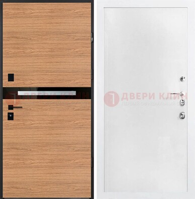 Железная коричневая дверь с МДФ в белом цвете ДМ-313 в Красноармейске