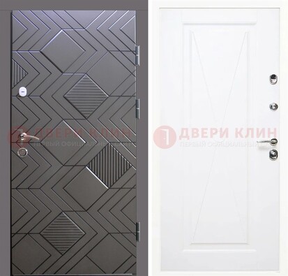 Железная серая дверь с МДФ в белом цвете ДМ-314 в Красноармейске