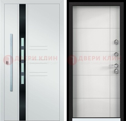 Металлическая дверь в белом цвете с МДФ ДМ-323 в Красноармейске