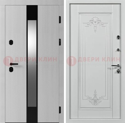 Белая металлическая дверь МДФ с зеркальной вставкой ДМ-324 в Красноармейске