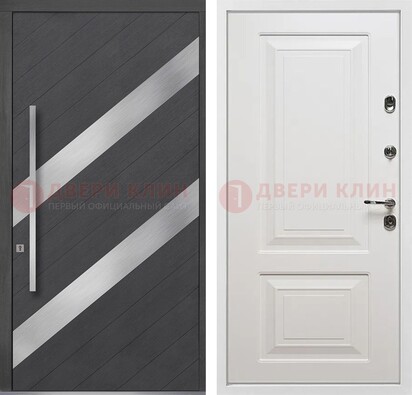 Серая входная дверь МДФ с металлическими вставками ДМ-325 в Красноармейске