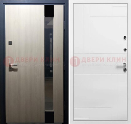 Светлая металлическая дверь МДФ с зеркальной вставкой  ДМ-329 в Красноармейске