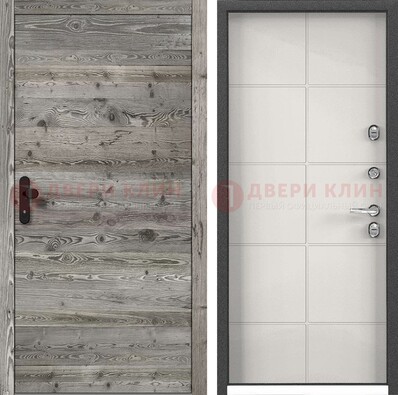 Входная серая дверь с рябью и белом МДФ внутри  ДМ-334 в Красноармейске