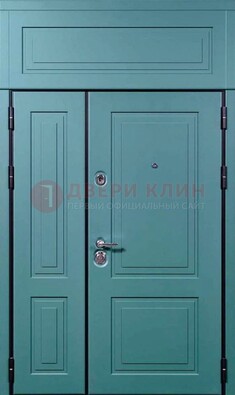 Синяя металлическая дверь с МДФ и верхней фрамугой ДМ-339 в Красноармейске