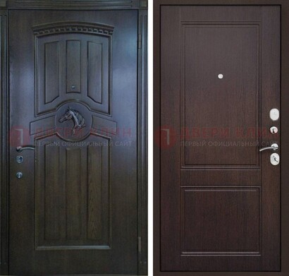 Темно-коричневая железная дверь с МДФ ДМ-350 в Красноармейске