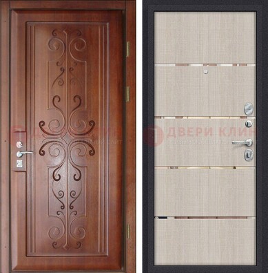 Металлическая дверь с панелями МДФ и вставками ДМ-358 в Красноармейске