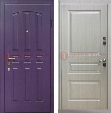 Фиолетовая железная дверь с филенчатами МДФ ДМ-374 в Щербинке