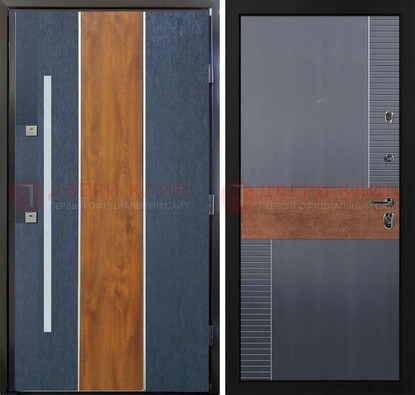 Темная металлическая дверь МДФ со вставками ДМ-411 в Красноармейске