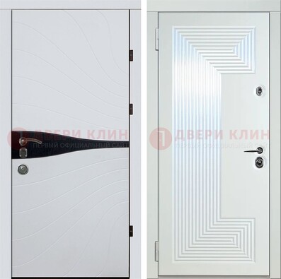 Белая железная дверь с МДФ в стиле хайтек ДМ-413 в Курске