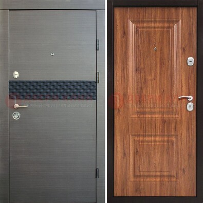 Темная стальная дверь МДФ с декоративной вставкой ДМ-440 в Красноармейске