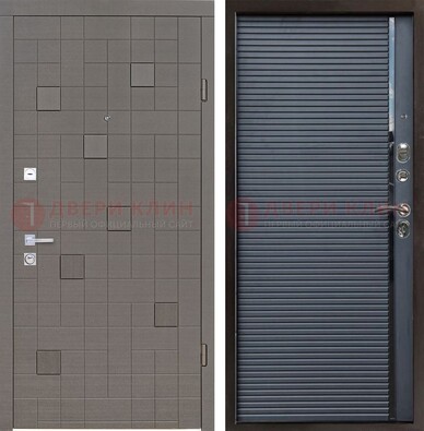 Темная стальная дверь с панелями МДФ хайтек ДМ-467 в Шатуре