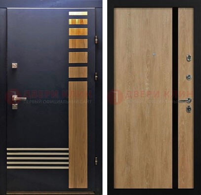 Черная металлическая дверь с МДФ хайтек ДМ-513 в Красноармейске