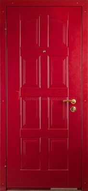 Красная стальная дверь с МДФ с рисунком ДМ-94 в квартиру в Красноармейске