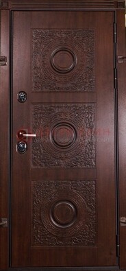 Коричневая железная дверь с массивом дуба с рисунком ДМД-11 в Красноармейске