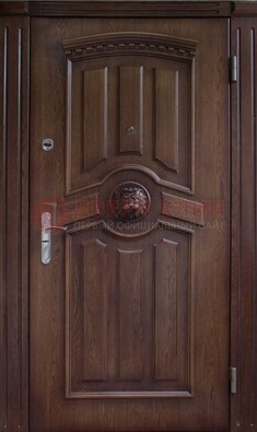 Темная железная дверь с массивом дуба с украшением ДМД-40 в Красноармейске