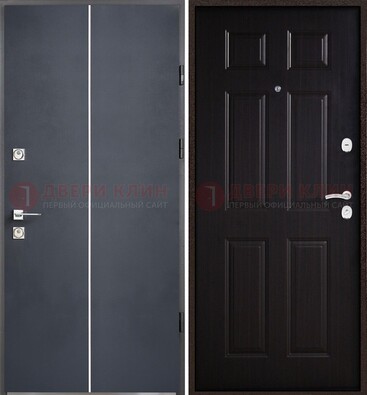 Железная дверь с порошковым покрытием и отделкой Темный орех внутри ДП-211 в Красноармейске