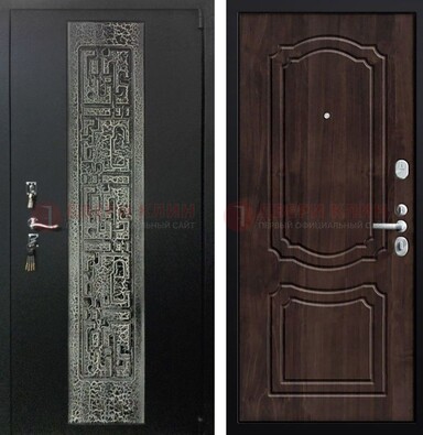Темная входная дверь с порошковым покрытием и МДФ внутри ДП-224 в Котельниках