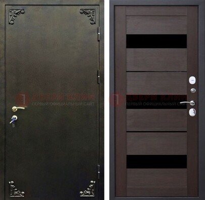 Входная дверь с порошковым покрытием с коричневой МДФ со стеклом ДП-236 в Красноармейске