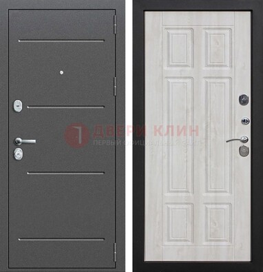 Серая металлическая дверь с порошковым покрытием и МДФ Беленый дуб ДП-270 в Красноармейске