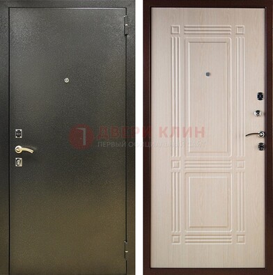 Стальная темно-серая дверь с порошковым напылением и МДФ Белый дуб ДП-277 в Красноармейске