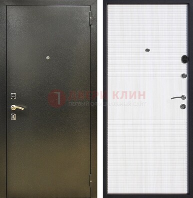 Стальная темно-серая дверь с порошковой отделкой и МДФ Белый ясень ДП-279 в Красноармейске