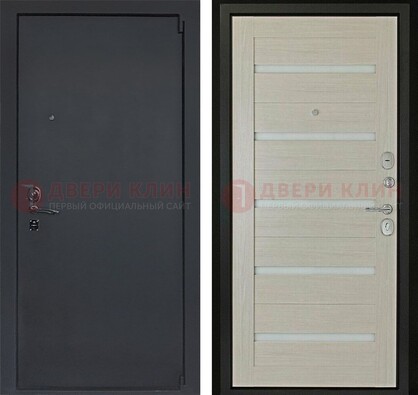 Черная стальная дверь с порошковым окрасом и стеклом ДП-309 в Красноармейске