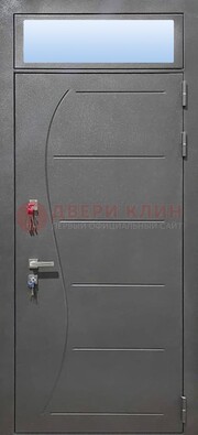 Чёрная входная дверь с порошковым окрасом и стеклом ДП-313 в Красноармейске