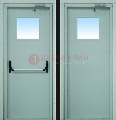Серая металлическая противопожарная дверь со стеклянной вставкой ДПП-3 в Красноармейске