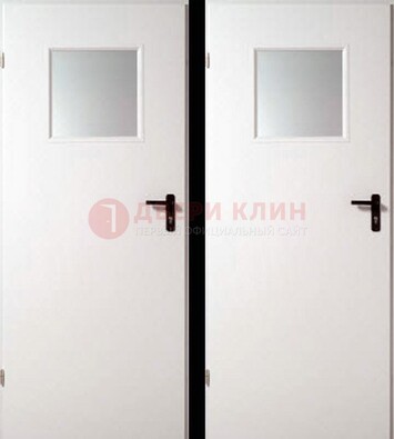 Белая железная противопожарная дверь с декоративной вставкой ДПП-6 в Красноармейске