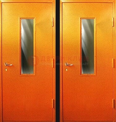 Оранжевая противопожарная дверь со вставкой из стекла ДПП-8 в Красноармейске