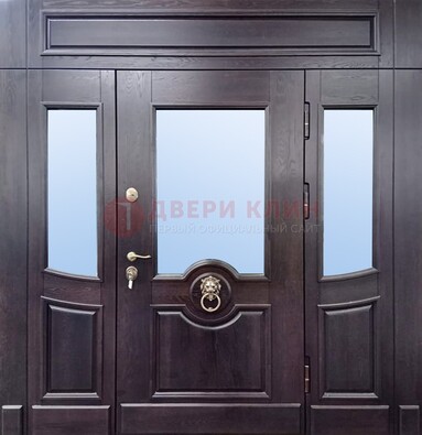 Филенчатая металлическая дверь с панелью МДФ и стеклом ДПР-102 в Красноармейске