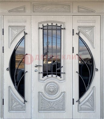 Большая парадная дверь Винорит со стеклом и ковкой ДПР-108 в Красноармейске